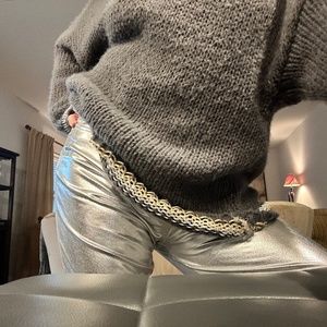 Gray sweater ox with silver and gold  with silver pants